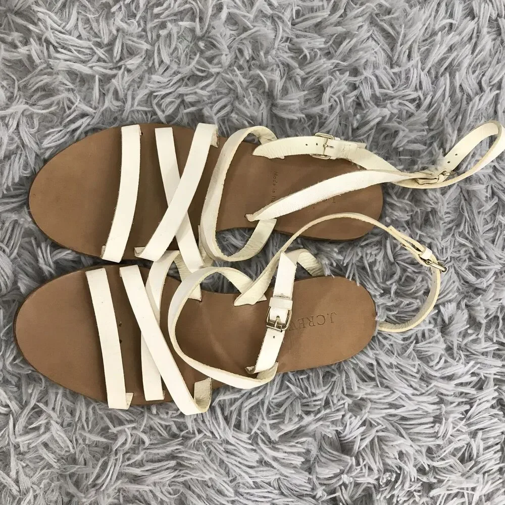 J. Crew 7 Leather Criss Cross Ankle Strap‎ Flat Sandals